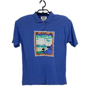 Leslie Fay Sport Women's Short Sleeve Blue Sequin Collared T-Shirt Size S